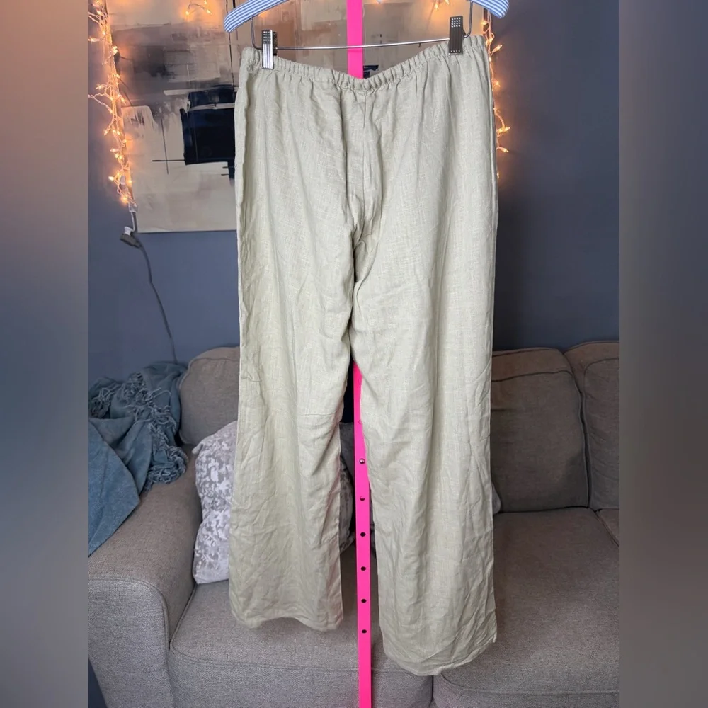 H&M Sage Green Linen Blend Wide Leg Pants Elastic Waist Size S NWT ✨